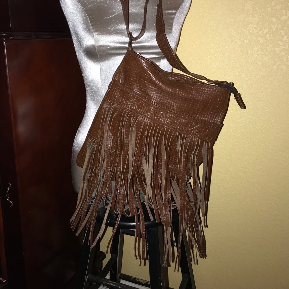 Fringe textured leather crossbody